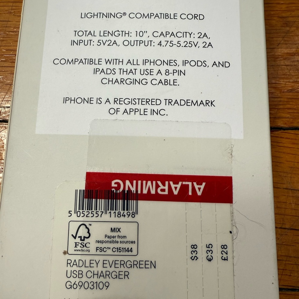 Radley London iPhone 8 pin charging cable NWT - Picture 3 of 7